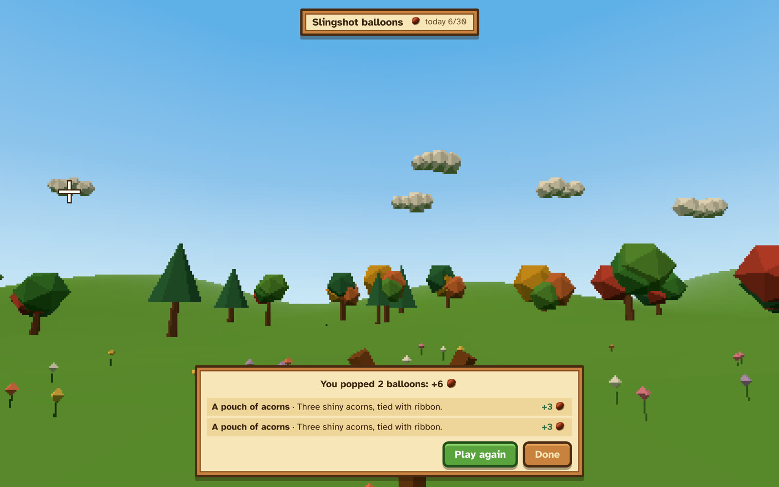 Round results: a popped balloon dropped a sack of acorns